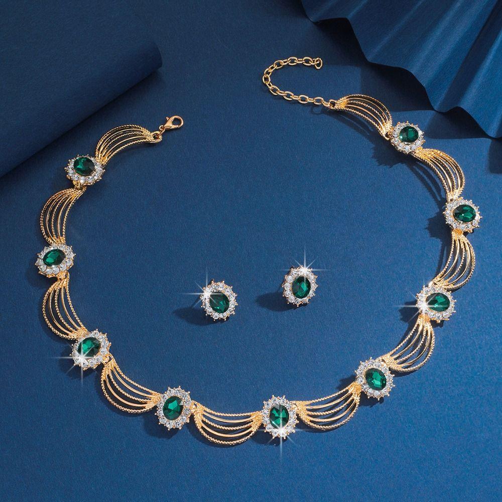 Exquisite Earrings Rhinestone Necklace Bridal Crystal Jewelry Set  Banquet