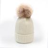 Winter Adult Mohair Hidden Button Hairball Knitted Hat, Solid Color Women's Warm Wool Hat
