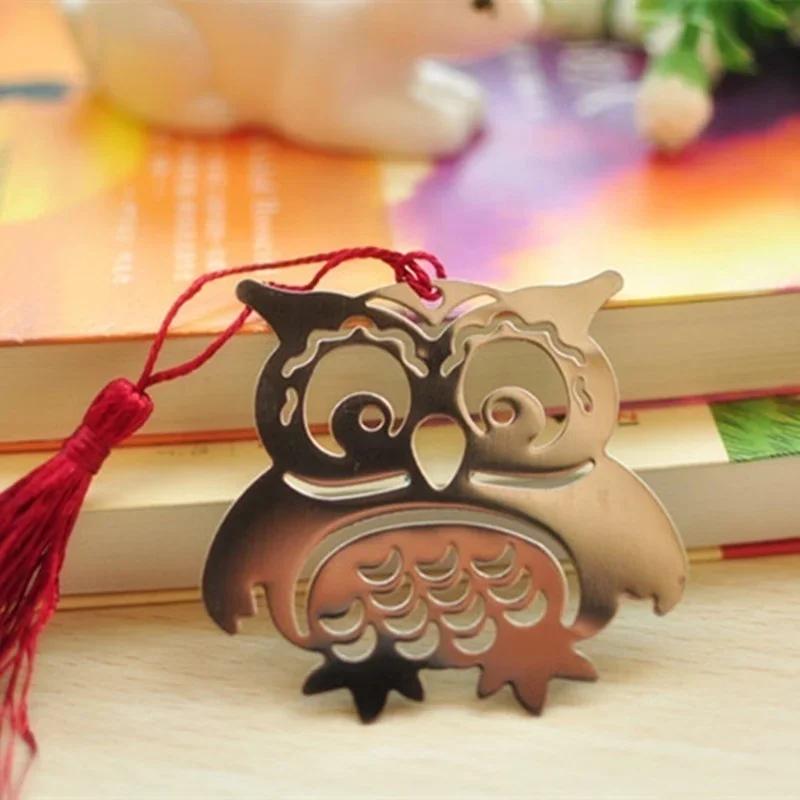 1 Pack Cute Owl Bookmark Birds Tassel Metal Bookmark Student Stationery Kids Gift