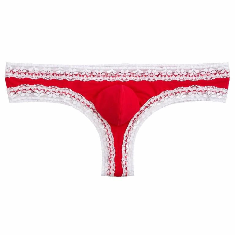 Men's Breathable Low-Rise Lace Trim Thong with Sweat-Wicking Large Pouch