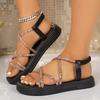 Fashion Flat-heeled Sandal Woman Rhinestone Comfortable Sandals for Women Summer New 2025 Without Heel Elegant Roman Fashion