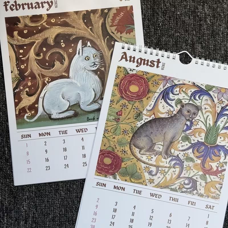 1pc 2026 Ugly Medieval Cats Calendar - Vintage Gothic Hanging Wall Calendar - Home Office Decor - Birthday Gift for Cat Lovers