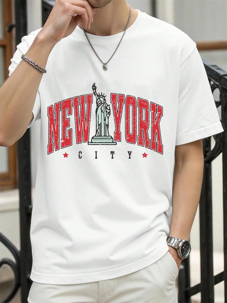 The Statue Representing New York Man Tee Shirts ONeck Summer New Short Sleeve Fashion Cotton Streetwear Loose Casual TShirt