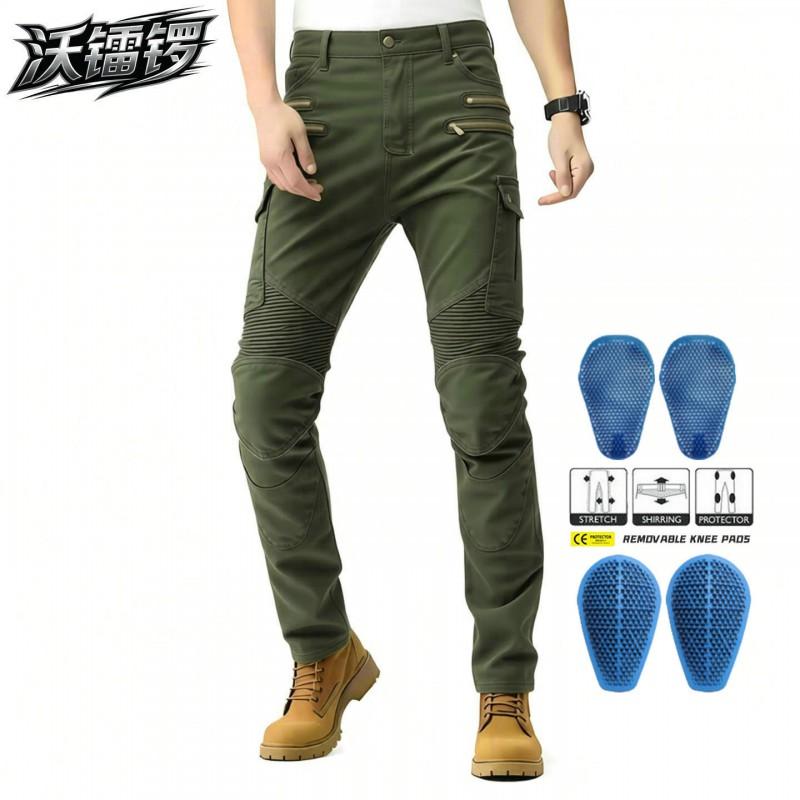 Mens Motorcycle Riding Jeans Tactical Pants With Protective Padding Multi-Pocket Zipper Design Outdoor Motorbike Use