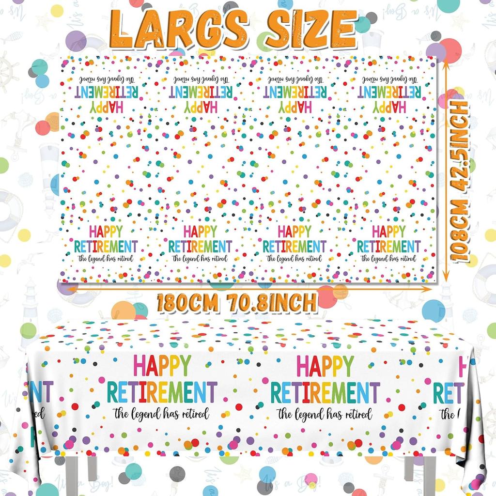 Retirement Tablecloth,Retirement Decorations 3pcs Waterproof Plastic Happy Retirement Table Cloth Rectangle Colorful Dot Retirement Table Cover for