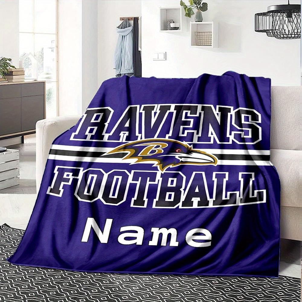 Ravens Football Team Logo Four Seasons Blanket Customized With Your Name Lightweight And Warm Perfect Gift For Home Office Camping Sofa Travel Beach