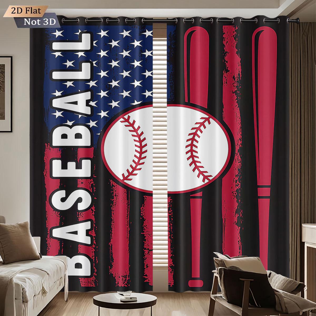 

Customized Blackout Baseball Print Curtains with Photo Hooks - High-Precision Sunscreen Design for Bedroom 140x160 cm