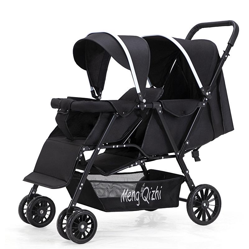 

Легкая складная двойная коляска: Положения сидя и лежа, Переднее и заднее сиденья для младенца и малыша