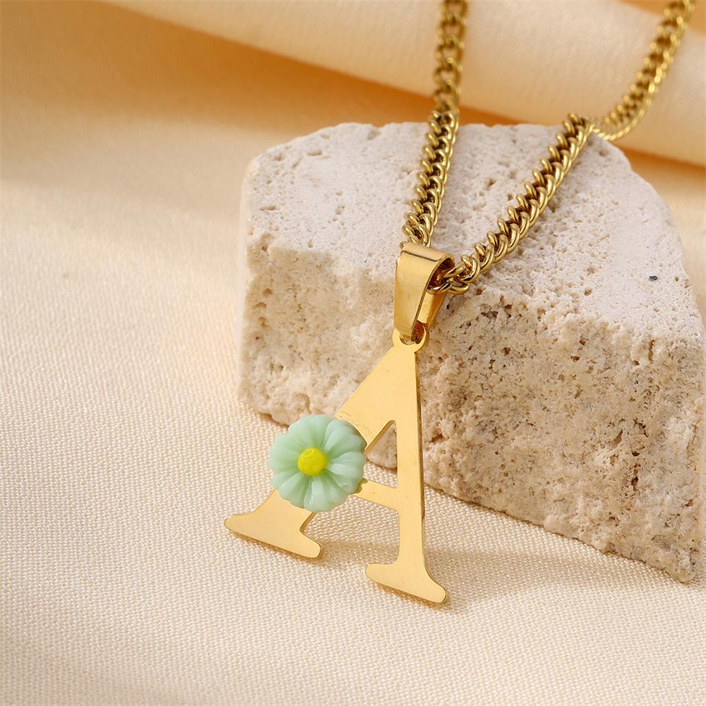 Atoztide Color Flower Initial Letter Pendant Necklace for Women Chunky Alphabet Name Drop Choker Chain Jewelry Mothers Day Gift