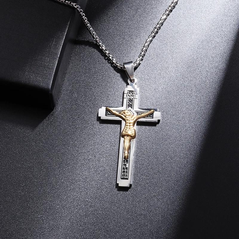 Saint St. Benedict Jesus Cross Pendant Necklace Men and Women Religious Christian Catholic Amulet Stainless Steel Jewelry