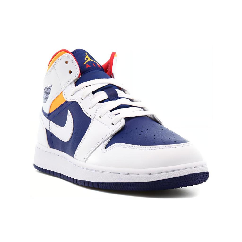 Jordan 1 Mid White Laser Orange Deep Royal Blue GS 554725-131