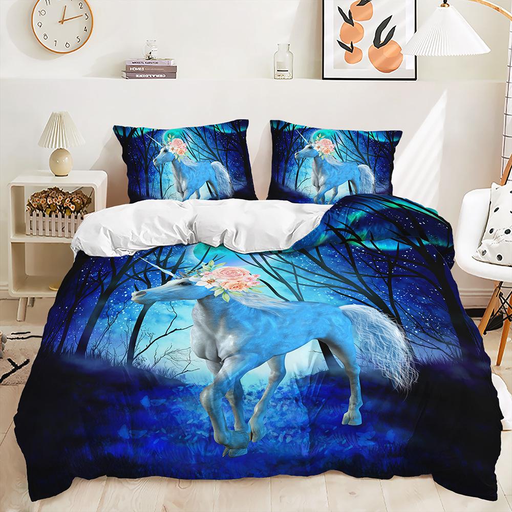 Three-Piece Dream Unicorn Quilt Cover Digital Printing Three-Piece Bedding