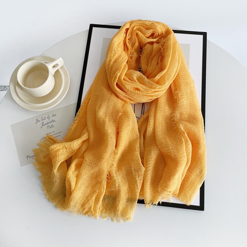 Women's Cotton Linen Gauze Scarf - Solid Color, Summer Sun Protection, Breathable, Retro Fringed Shawl