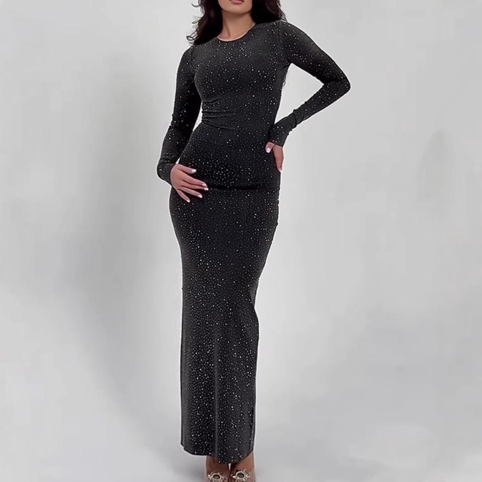 

European & American Sexy Women s Round Neck Slimming Slit Dress - Bright Color S