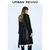 UR 2025 Winter Women's PU Double-Breasted Belted Trench Coat