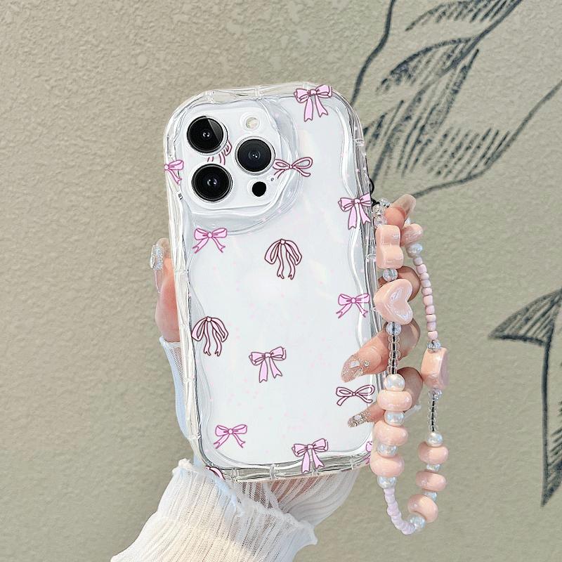 Cute Bow Chain Hanging Rope Case For Xiaomi Redmi Note 14 12 13 Pro Plus 12S 11 10S 11S 10 Redmi A5 13C 14C 12C A3 Wavy Fundas