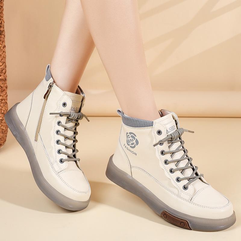 Botas de Cano Alto Femininas Plus Size em Couro Genuíno, Sola Macia, Estilo Martin Casual para Outono/Inverno 2025, Tamanho 41