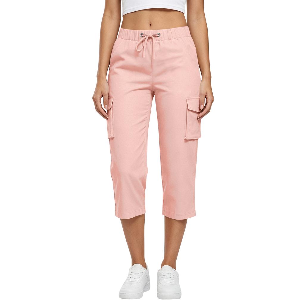 Damen High Waist Cargo Capri-Hose Lässiger Tunnelzugbund Leichter atmungsaktiver Stoff Dehnbare Passform Outdoor Activewear