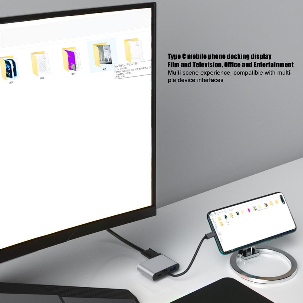4 in 1 Type C Hub 4K HD Display Interface VGA USB3.0 Multi Port Laptop Dock Docking Station
