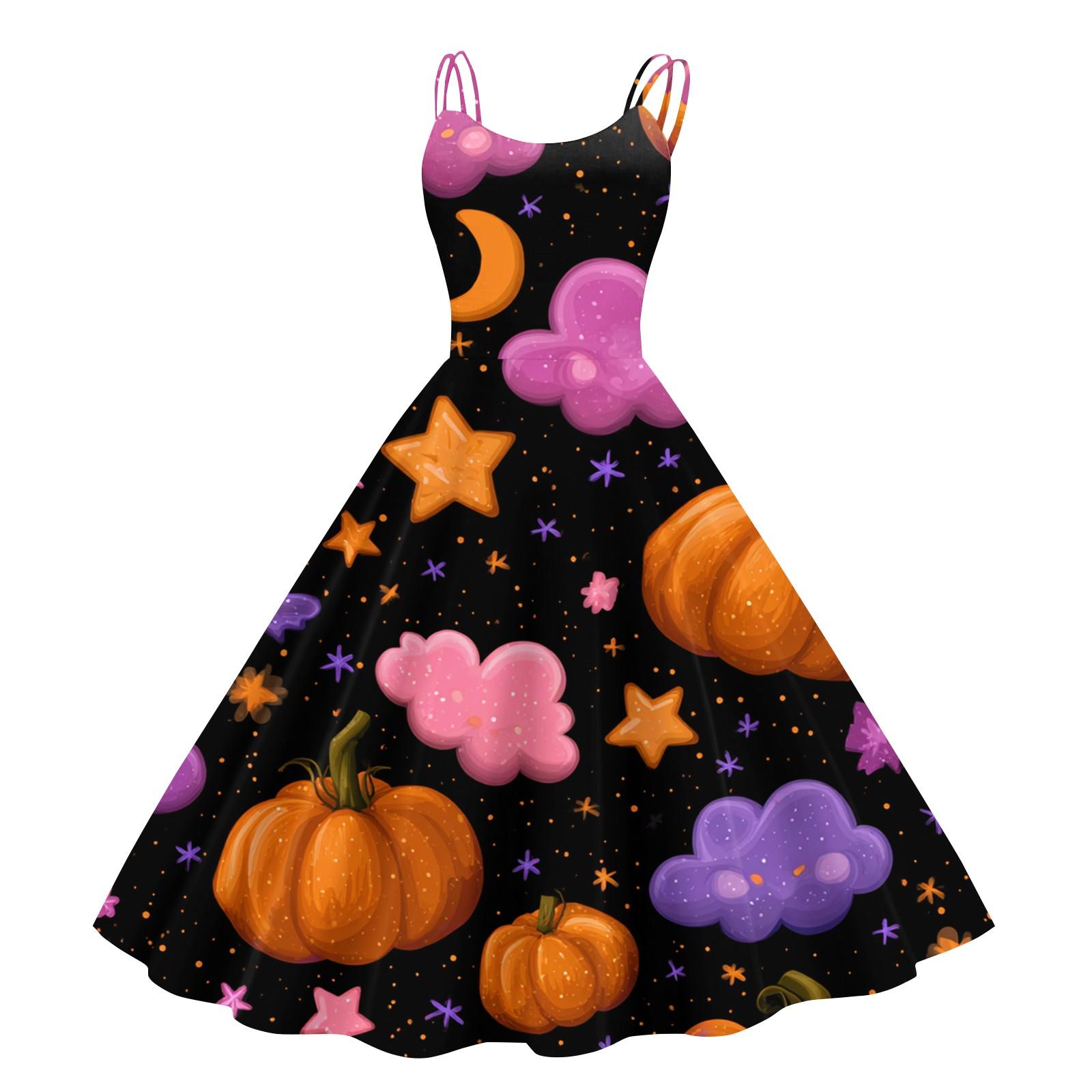 

Women s Vintage Fashion Halloween Printed Off Shoulder Sleeveless Dress M рожевий