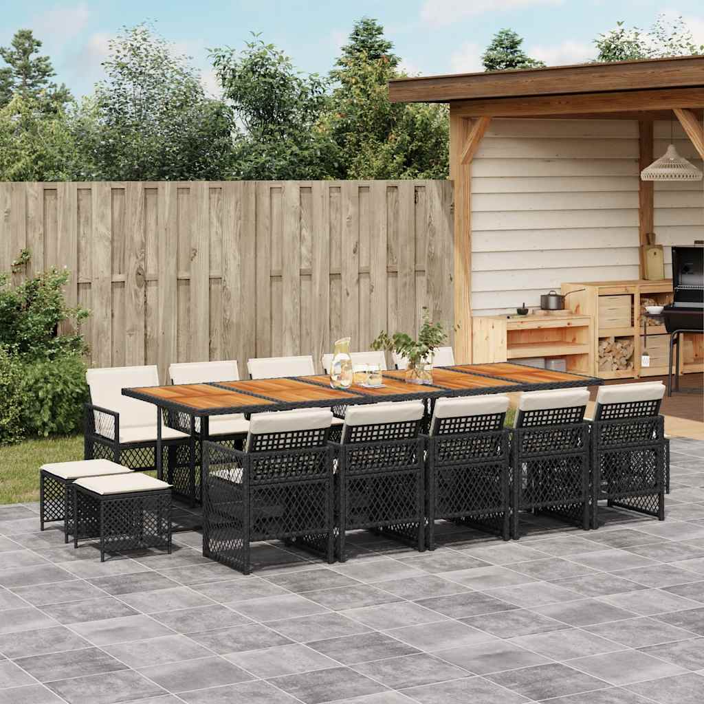 Vidaxl 15-Cz. Garden Furniture Set With Cushions, Black, PE Rattan