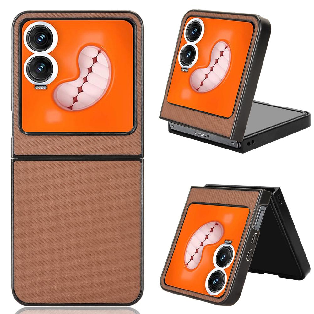 

For Infinix Zero Flip 5G Case Carbon Fiber Texture Shockproof PU+PC Phone Cover Brown