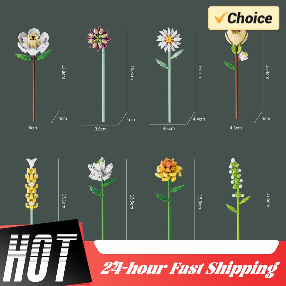 24-Day Blooming Countdown Calendar Flowers Building Blocks Toy Christmas New Year Valentine's Day Holiday Gift Decor Flower Set