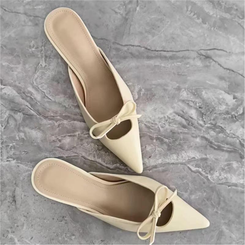Sandali e Pantofole da Donna con Tacco Alto, Punta Affusolata, Tacchi Sottili, Bocca Bassa, Baotou Francese, Fiocco