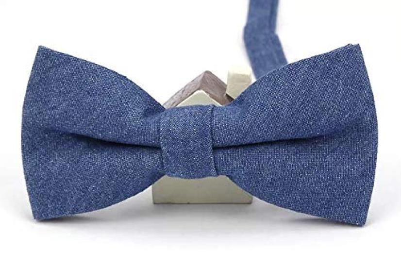 Light Blue Denim [bow Tie & Pocket Square] 2-piece Set. Ribbon Style, Men's, One-touch, Formal, Casual, Denim, Jeans, After-party, Party.