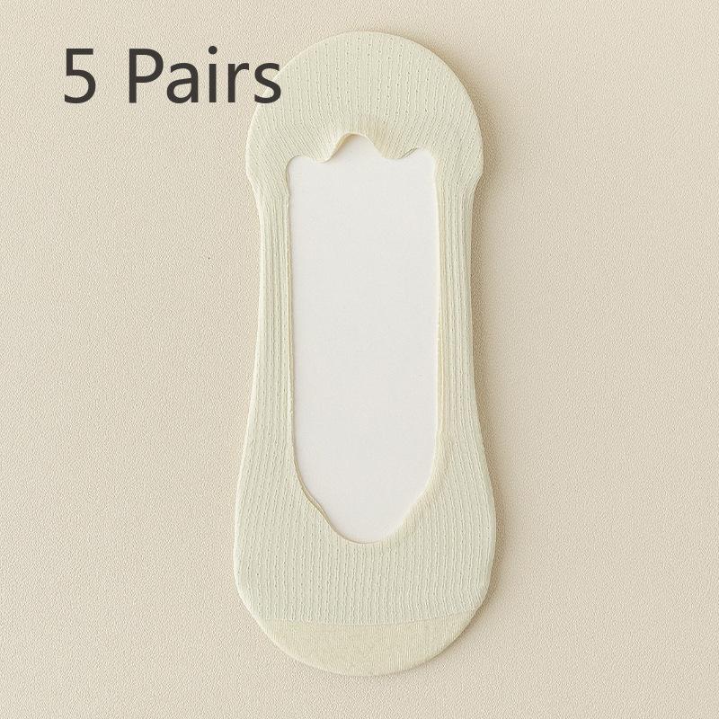 5 Pairs of Women's Summer Thin Cotton Sole Non Slip Shallow Mouth Invisible Ice Silk Boat Socks