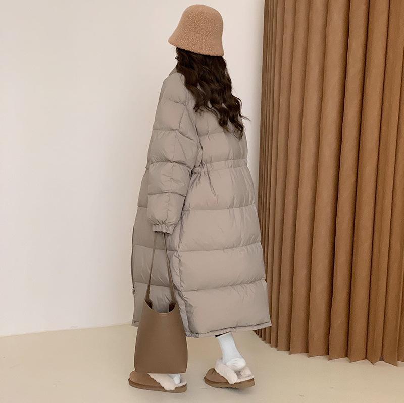 Knee-length big quilt down jacket women's 2024 winter thickened waist drawstring bread jacket