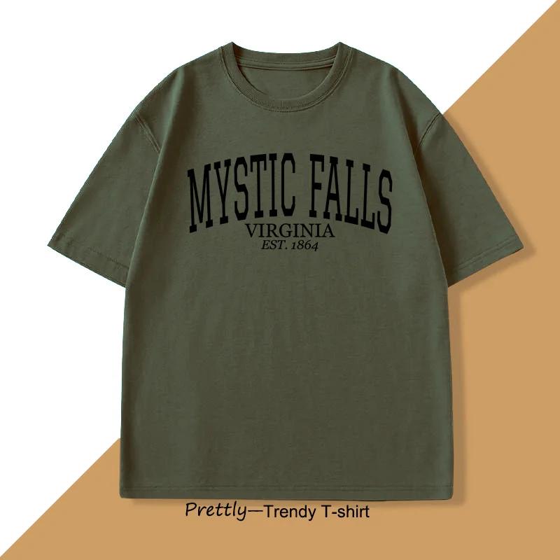 Mystic Falls Virginia Est1864 T Shirts for Virginia Casual Vampire Fan Salvatore TShirt Vintage Damon Printed Tshirt Clothes