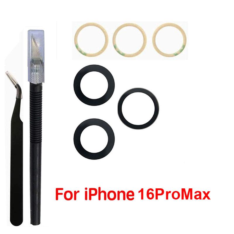 1 Set Glas für Rückkameraobjektiv für iPhone 16 16Plus 16Pro Max Reparaturteile für die Rückkamera mit 3M Klebeaufkleber & Werkzeugsets