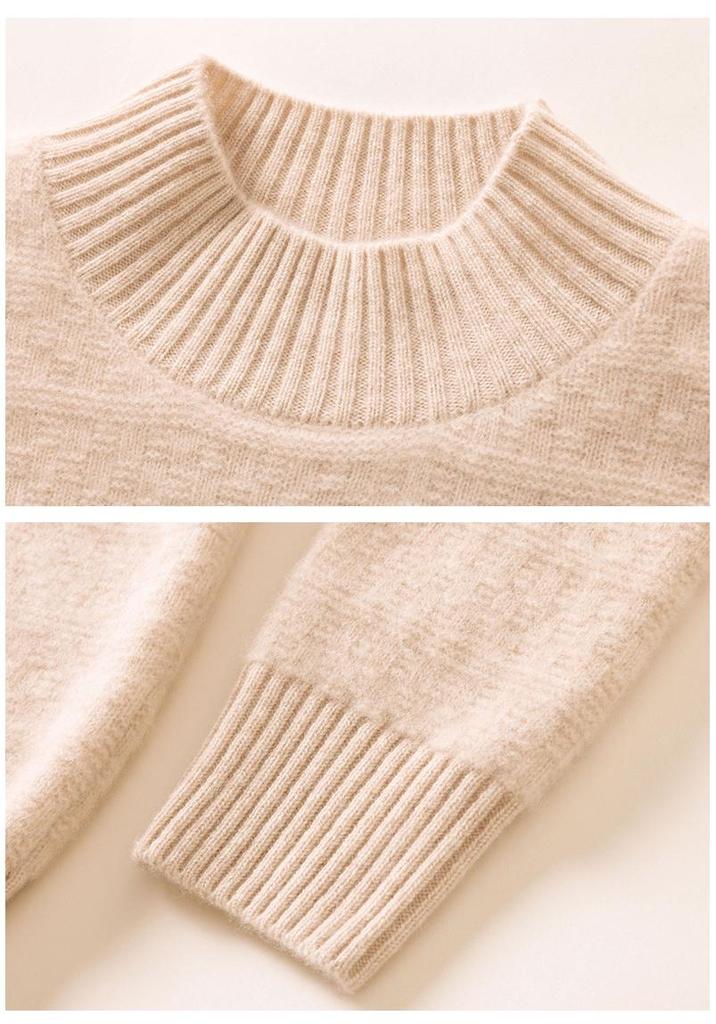Women's Cashmere Half-High Neck Long Sleeve Wool Sweater - Versatile, Warm, and Fashionable for Autumn/Winter