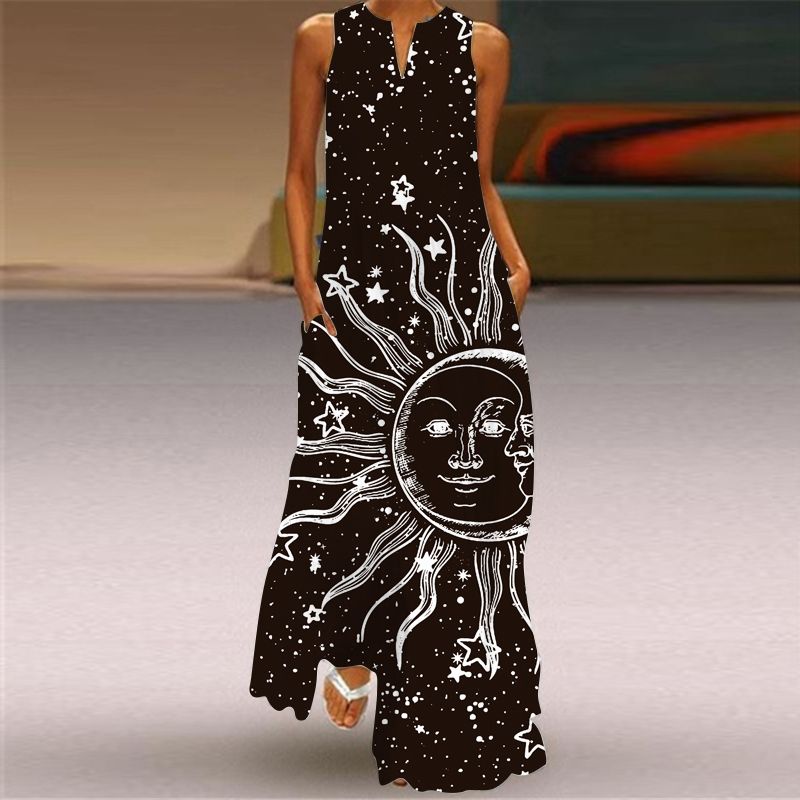 2025 New Summer Women's Clothes Sleeveless Maxi Dress V-neck Print Emerald Flower Dress Fashion 3D Cross-Border Beach Dress