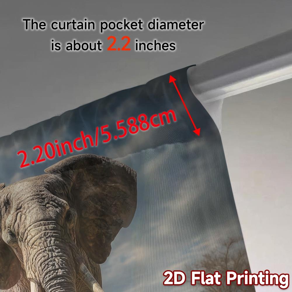 2pcs, 2D FLAT PRINTING Curtains (Without Rod) Elephant Stroll Popular Fashionable Curtains Durable Polyester Curtains Holiday