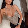Rhinestone Halter Neck Backless Crop Top