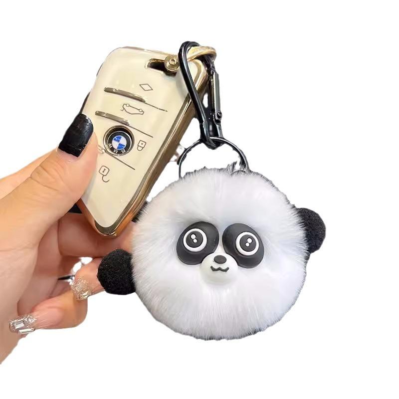 Cute Faux Rex Rabbit Fur Red Panda Keychain Plush Toy Creative Car Bag Pendant Backpack Charm Doll Accessory