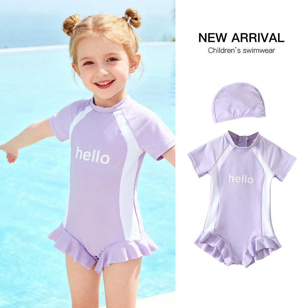 2026 Premium Quick-Dry Short Sleeve Girls' One-Piece Swimsuit