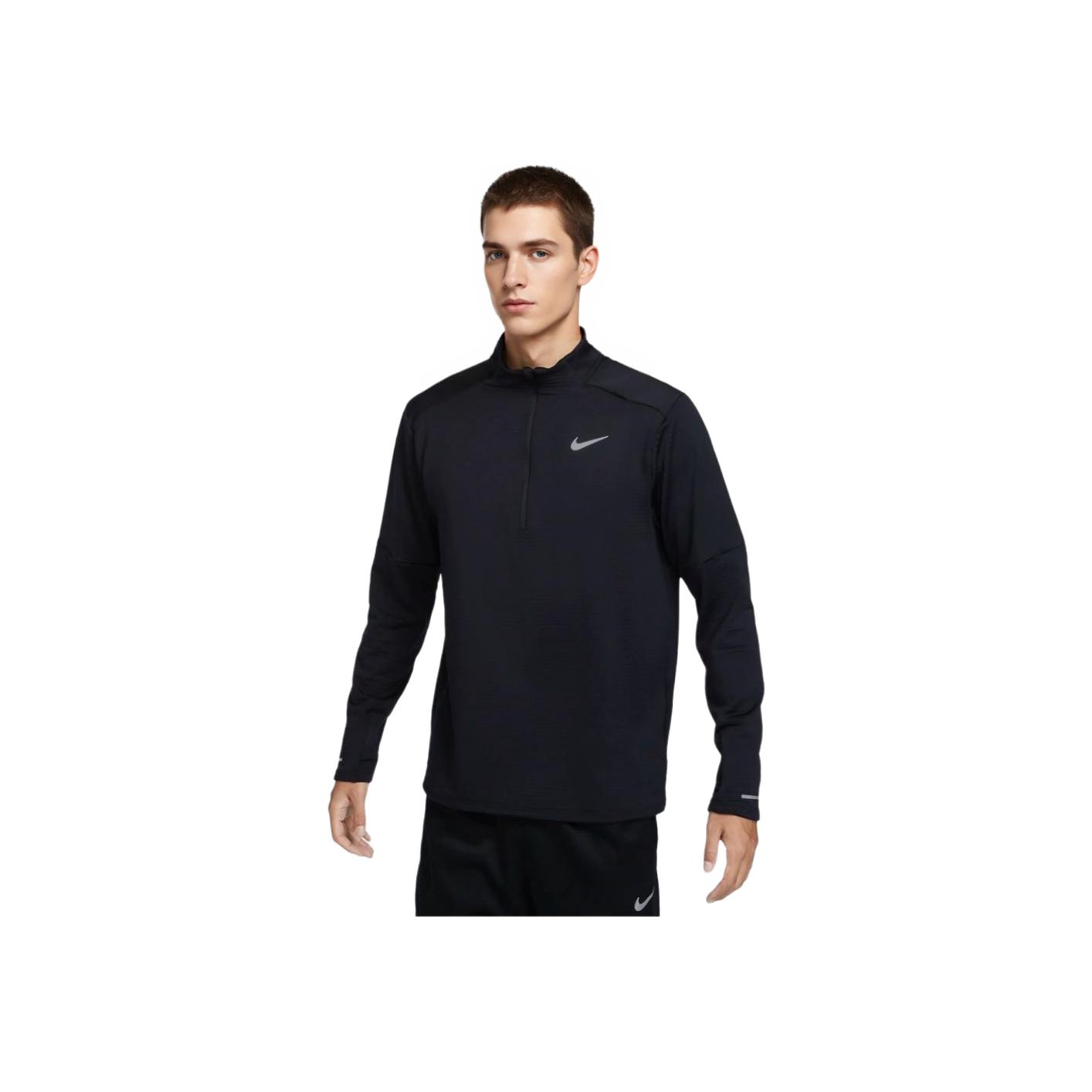 Nike Logo Stand Collar Half Zip Long Sleeve T-Shirt Men Tops Black FZ1150010 S