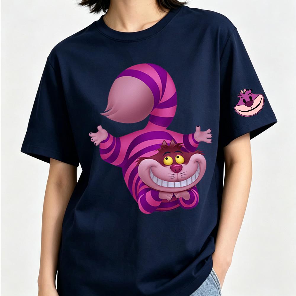 Alice's Adventures In Wonderland Cheshire Cat Anime Cartoon 2026 Newest Trend Harajuku Men and Women Fashion Casual Cotton T-shirt