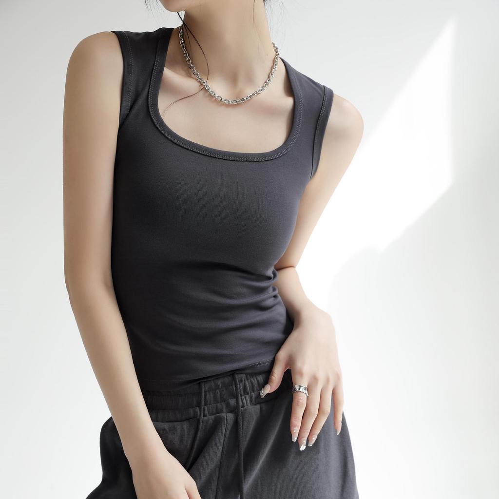 Damen Einfarbiges U-Ausschnitt Geripptes Tanktop Cami Damen Sommer Basic Elastisches Tanktop U-Ausschnitt Einfarbiges Tanktop
