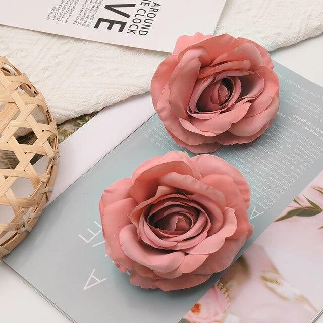 30pcs/Lot 9cm-10CM Large White Rose Artificial Silk Flower Heads DIY Wedding Decoration Wreath Scrapbooking Craft Fake Flowers