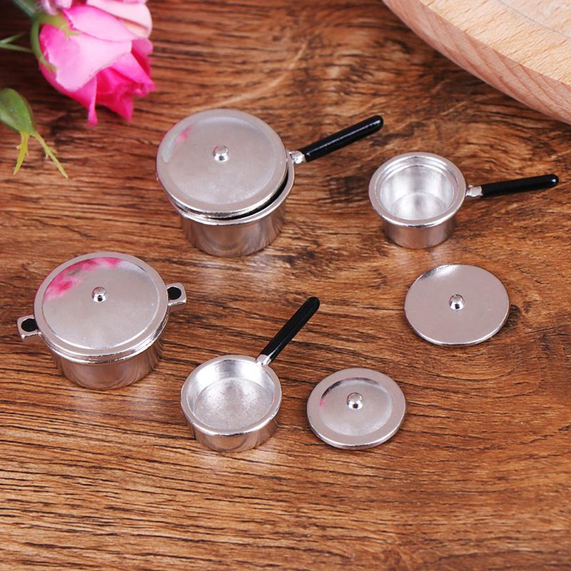 Set Of 4 Dollhouse Mini Silver Pans