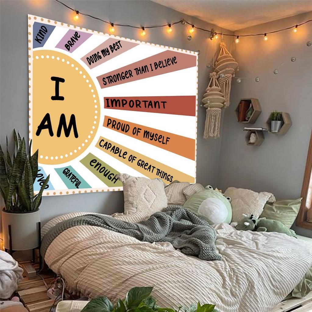 F-FUN SOUL Affirmation Tapestry 40x30inches Brave Positive Affirmations Wall Hanging Rainbow Tapestries for Office Bedroom Home Decor Dormitory