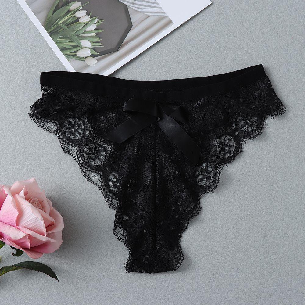 Lingerie Transparent Lace Flowers Sexy Thong Women's Underwear G String Hollow Bow Panties