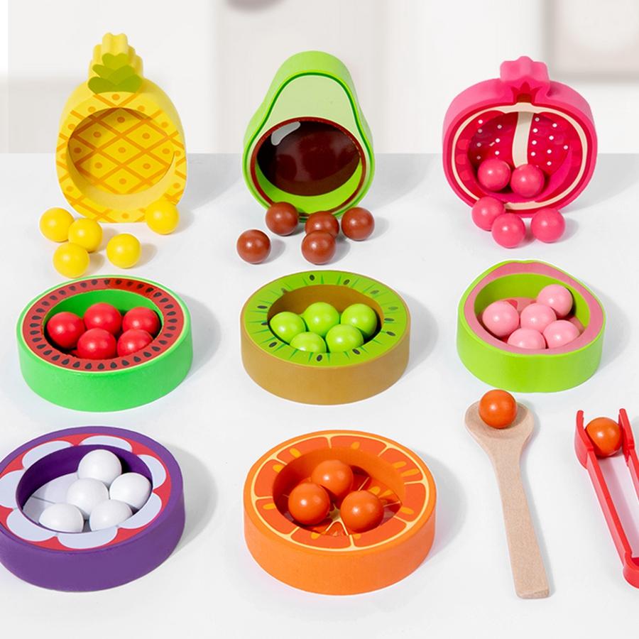 1Set Montessori Wooden Toys Color Sorting Fruit Matching Beads Early Education Puzzle Fine Motor Skills Training for Kids