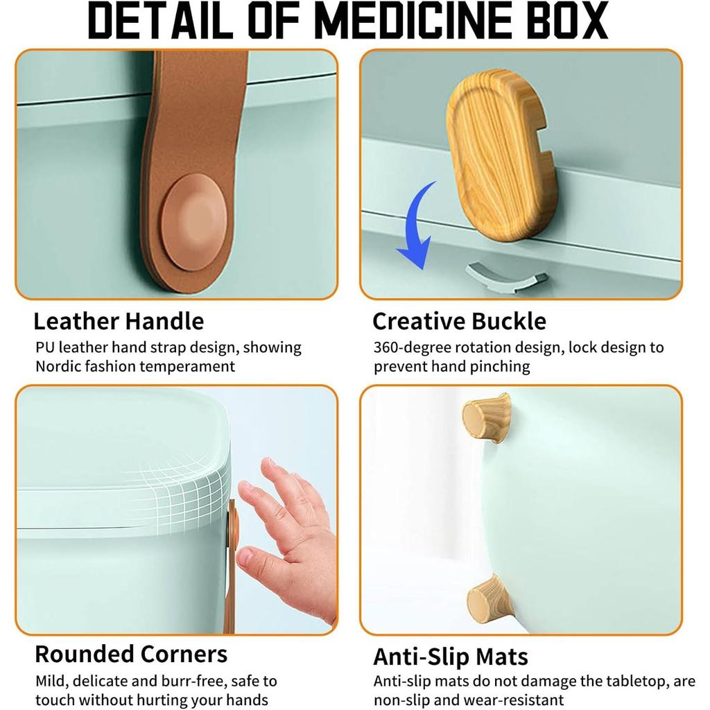 Portable First Aid Box, Double Layers Medicine Storage Box, Large Capacity Medical Organizer Chest, Oval Multi Grid Medication Cabinet with Lid