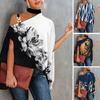 Halter Batwing Sleeve One Shoulder Women Top Black White Patchwork Ink
