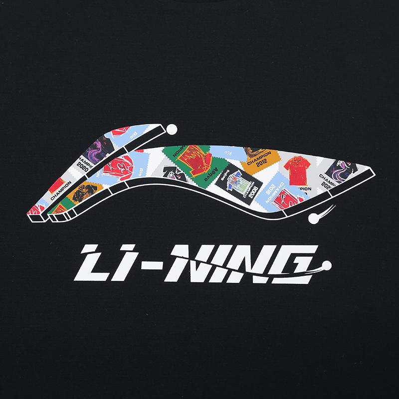 Li-Ning College Style Breathable Comfortable Versatile Round Neck Short Sleeve T-Shirt Men Tops Standard-Black ATSV701-1